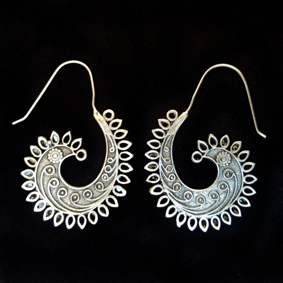 Jewelry - Ethnic Antique Boho Silver Plated Spiral Earrings